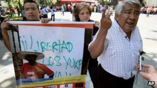 Indigenous rights activist protests against killing of Sabino Romero