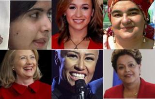 Top left to bottom right: Malala Yousufzai - Reuters, Jessica Ennis - Olympian, Camila Batmanghelidjh - Kid's Company founder, Hillary Clinton, politician - AP, Emile Sande - musician, PA, Dilma Rousseff, Brazil President Reuters