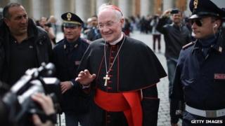Canadian cardinal Marc Ouellet leaves the final congregation before cardinals enter the conclave to vote for a new pope, on 11 March 2013 in Vatican City, Vatican