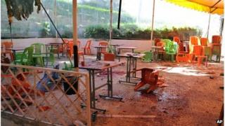 Aftermath of mortar strike at University of Damascus (picture from official Syrian news agency Sana - 28/03/13)