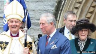 Archbishop of Wales, Dr Barry Morgan, with Prince Charles and the Duchess of Cornwall
