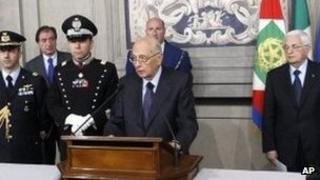 President Giorgio Napolitano addressing the media