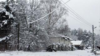 Wintry scene in village near Warsaw, 1 Apr 13