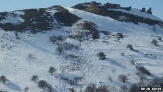 Snow on Castell Dinas Bran