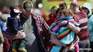 Parents pick up their children in Gatineau, Canada 5 April 2013