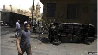 Damage caused by clashes outside St Mark's Cathedral (08/04/13)