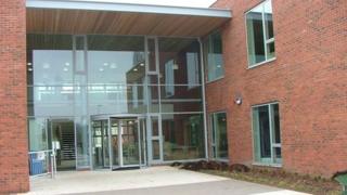Entrance to the new County Hall at Usk