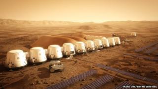 Artists conception of the Mars One settlement in 2025