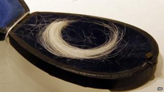 A lock of hair from Austrian Emperor Franz Josef on display in Vienna, Austria, 25 April 2013