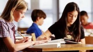 Schoolchildren studying