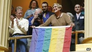 Same-sex marriage supporters celebrate in Providence. Photo: 2 May 2013