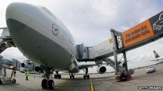 Plane on tarmac at Dusseldorf airport, Germany