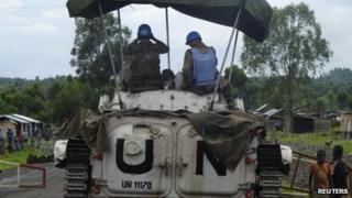 UN peacekeepers guard a road in eastern DR Congo in May 2013