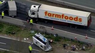 Lorry and minibus at scene
