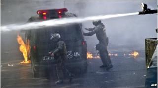 Riot police in Santiago