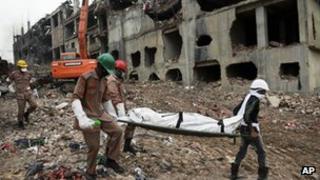 Body carried from Rana Plaza. 9 May 2013