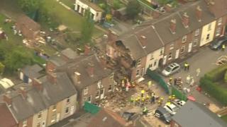 An aerial view of what remains of the house in Wright Street, Newark