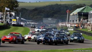 E-type Jaguars racing at Goodwood in 2011