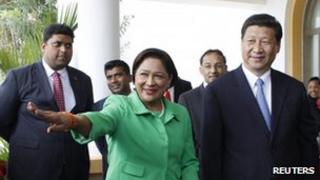 Prime Minister Kamla Persad-Bissessar welcomes Xi Jinping to Trinidad and Tobago