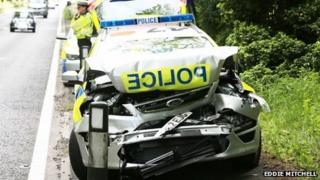 Damaged police car