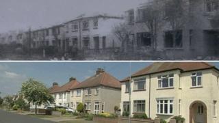 Top: Victoria Street after the bomber crash Bottom: Victoria Street today