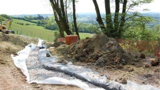 Drainage works at the top of the slopes at Beaminster Tunnel