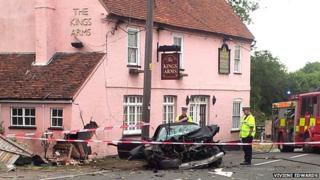 Car crashes into Kings Arms at Lawford, Essex