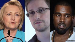Hillary Clinton, Edward Snowden, Kanye West