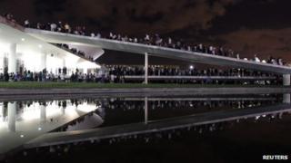 Demonstrators outside the national congress building in Brasilia (17 June)
