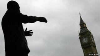 Statue of Nelson Mandela with Big Ben