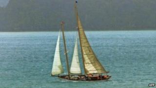 The 21-metre (70-foot) vintage wooden yacht, Nina, built in 1928, sails in a regatta off the New Zealand coast in this file image from January 2012