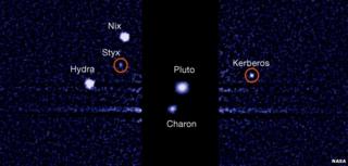 Hubble image showing moons of Pluto