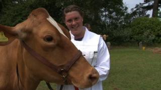 Ollie Abblidd with Guernsey cow