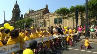 Children at future site of Grand Depart in Leeds