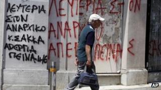 Greek graffiti in Athens calling for the hunger striker's release