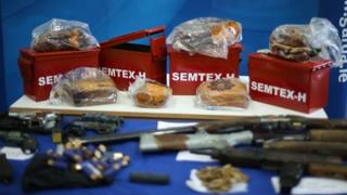 Semtex plastic explosives on display