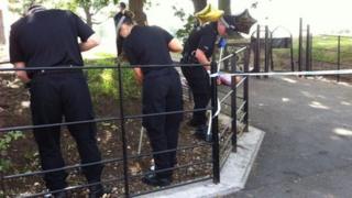 Police searching Oaklands Park, Yardley, near the scene of the stabbing