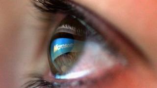 Microsoft logo reflected in user's eye