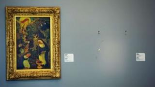 An empty space left by a painting from French artist Henri Matisse that was stolen at the Kunsthal museum in Rotterdam. Photo 16 October 2012
