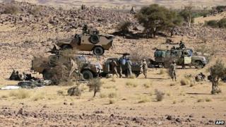Chadian troops in the desert near Tessalit in March.