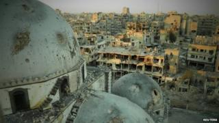 A handout image released by the Syrian opposition's Shaam News Network on 25 July 2013 purportedly shows the dome of the Khalid bin Walid mosque in Khalidiya, Homs