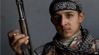 A young fighter of the jihadist group Al-Nusra Front