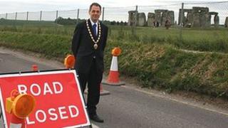 The Mayor of Amesbury, Ian Mitchell, on the A344