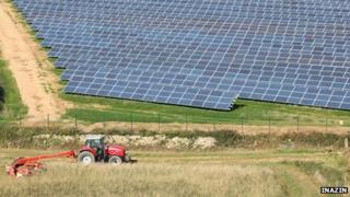 Solar panels in a field