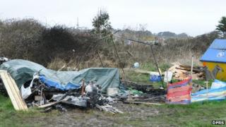 Burnt out caravan in Wyke Regis
