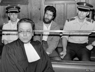 Jacques Verges defending Lebanese Armed Revolutionary Factions activist George Ibrahim Abdallah in Lyon, France, 10 July 1986