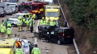 M25 crash at Addlestone in Surrey