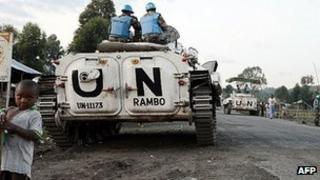 Monusco vehicles in Kagnaruchinya, north of Goma. 2 June 2013