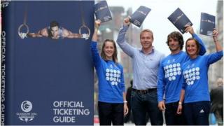 Sir Chris Hoy (second left) helps launch the Official Ticketing guide with athletes (Left to right) Jade Nimmo, Colin Gregor and Susan Egelstaff