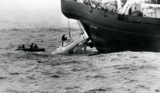 The Pisces craft hauled up after its rescue